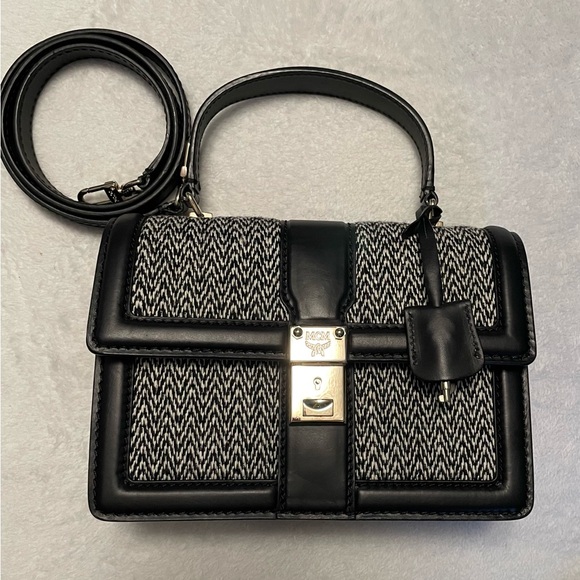 MCM Satchel Black and White with Textured Design - Picture 1 of 17